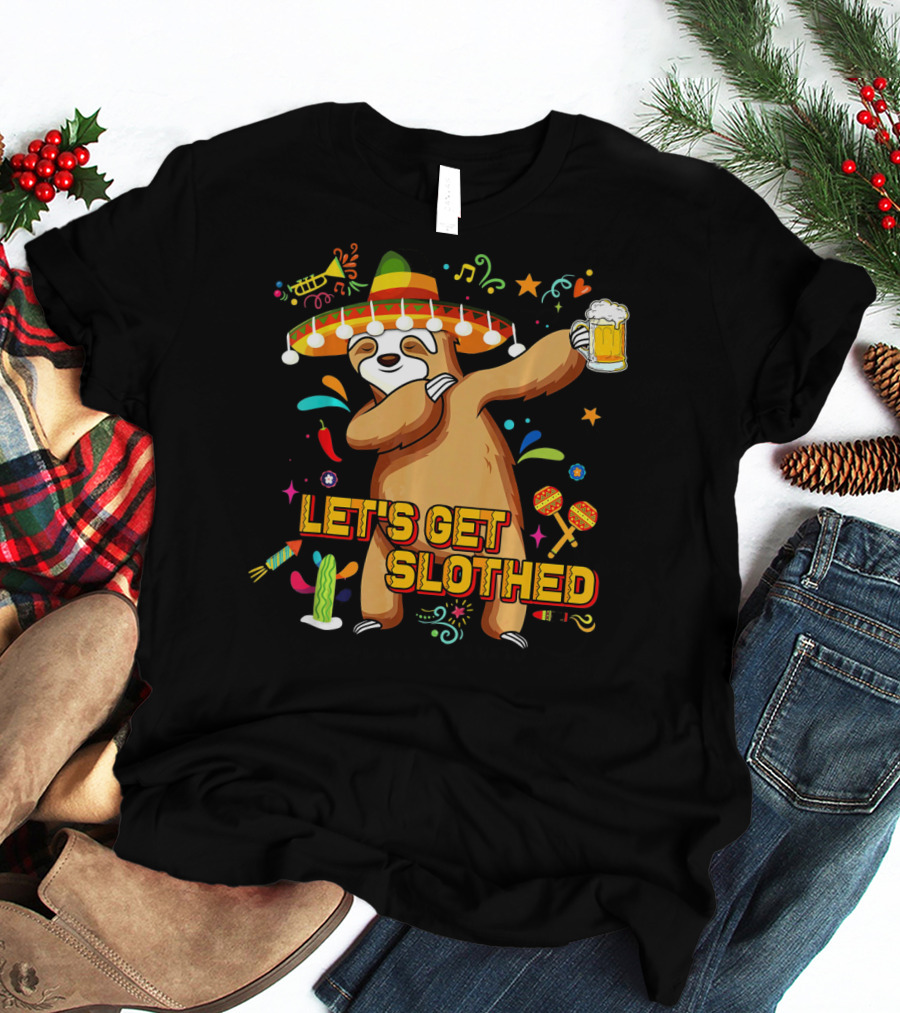Vintage Let's Get Slothed Cinco De Mayo Sloth Sombrero Beer Party T-Shirt