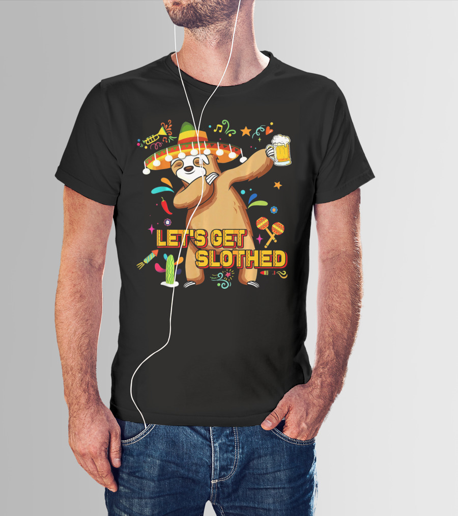 Vintage Let's Get Slothed Cinco De Mayo Sloth Sombrero Beer Party T-Shirt