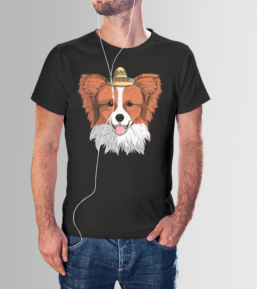 Papillon Dog Sombrero Fiesta Cinco De Mayo T-Shirt