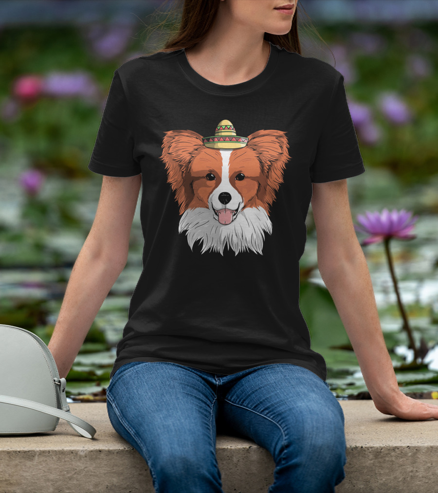 Papillon Dog Sombrero Fiesta Cinco De Mayo T-Shirt