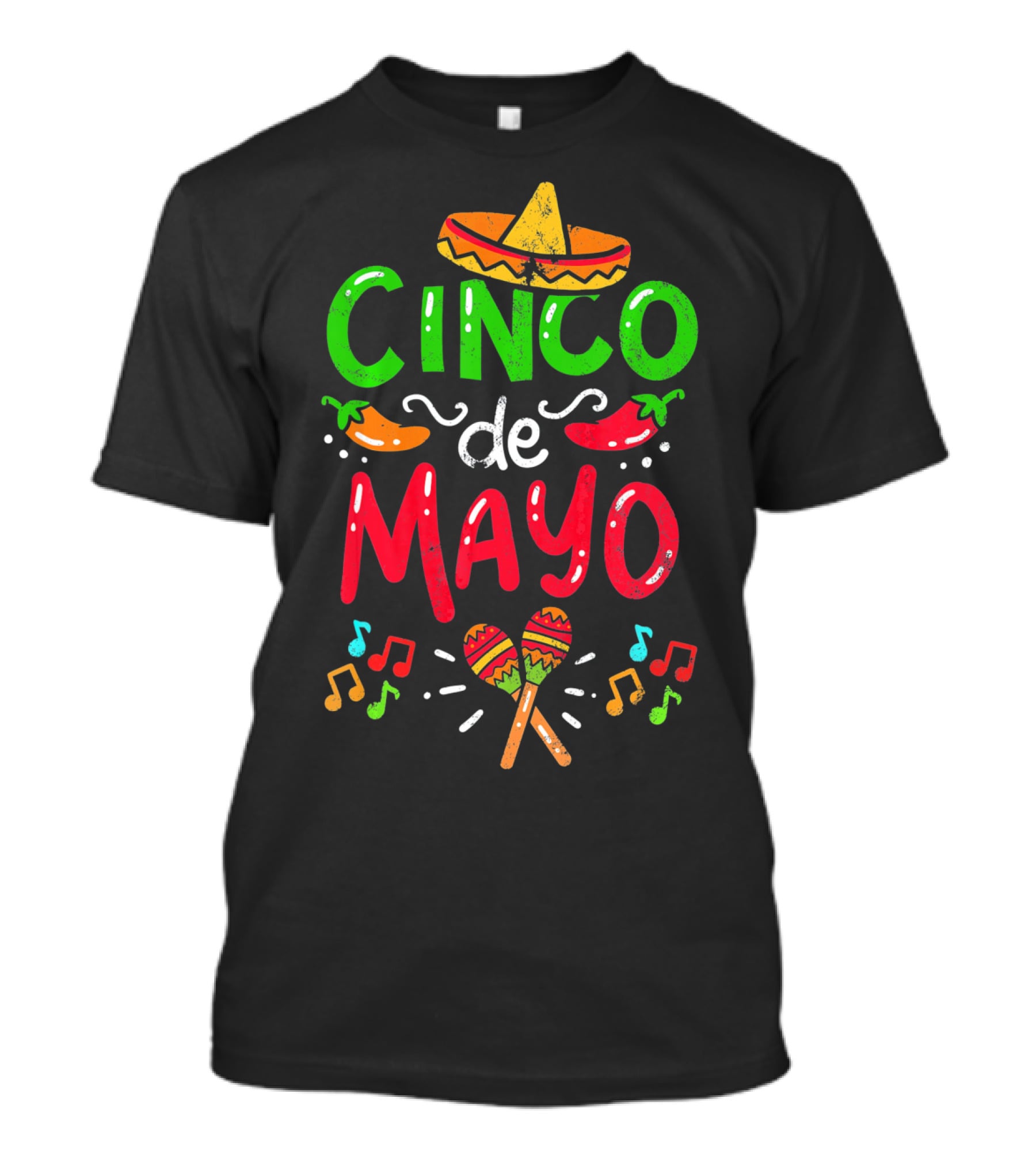 Cinco De Mayo Mexico Sombrero Maracas Peppers Music Notes T-Shirt