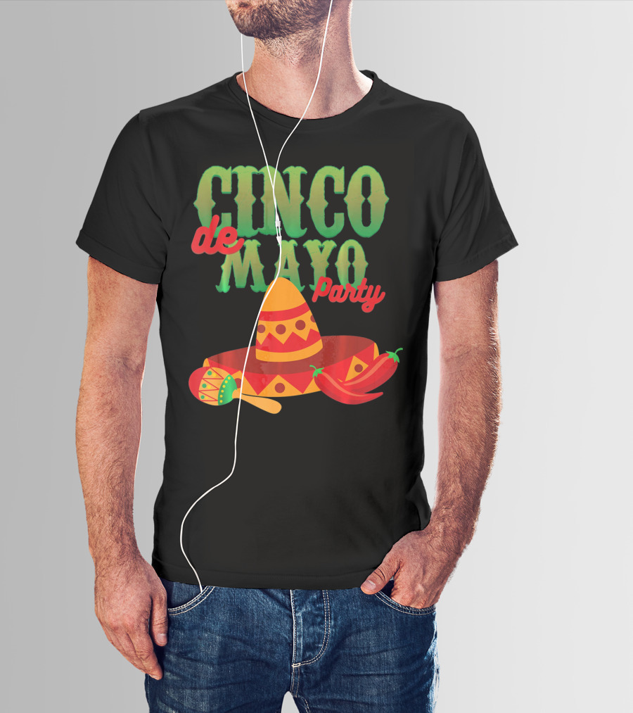 Cinco De Mayo Party Sombrero Maracas Peppers T-Shirt