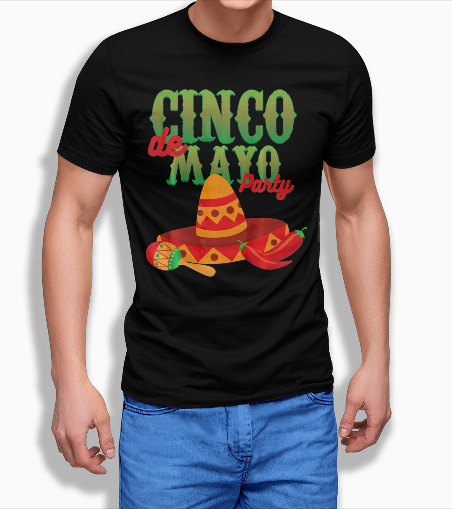 Cinco De Mayo Party Sombrero Maracas Peppers T-Shirt