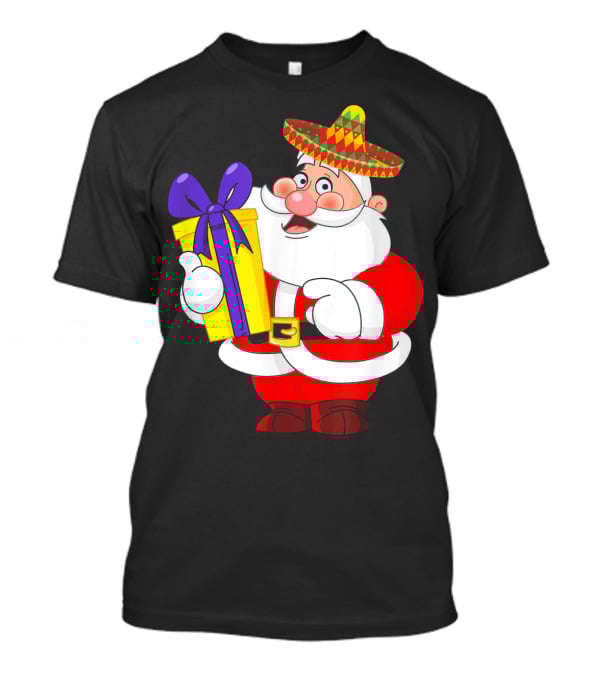 Cinco De Mayo Funny Sombrero Mexican Santa With Gift T-Shirt