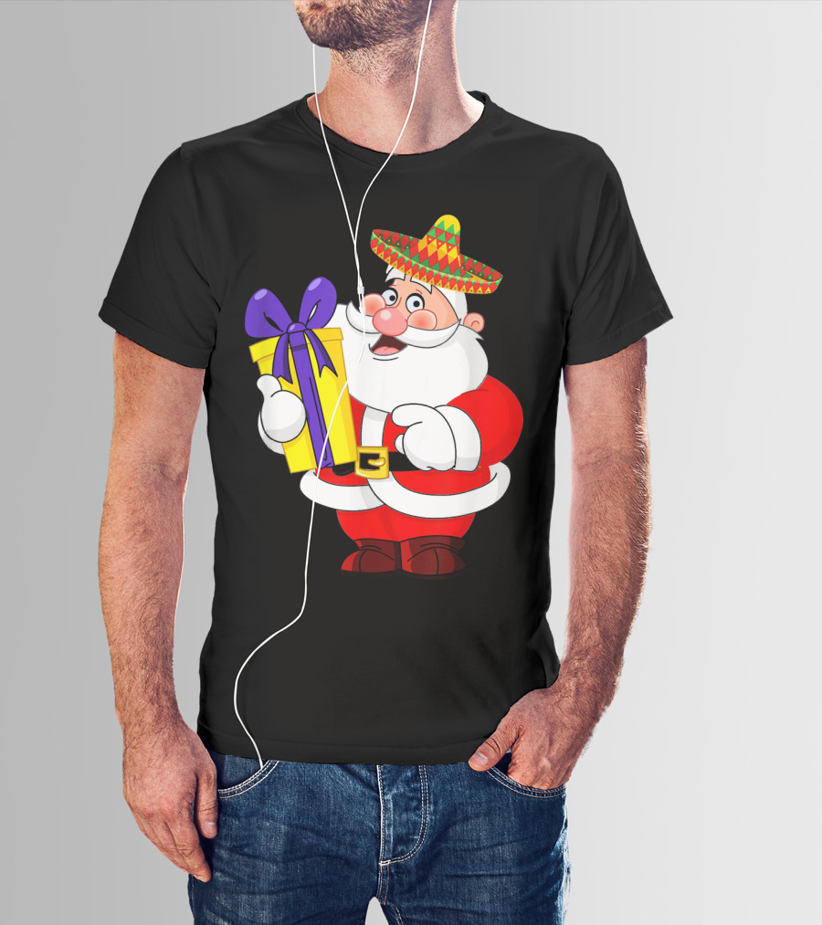 Cinco De Mayo Funny Sombrero Mexican Santa With Gift T-Shirt