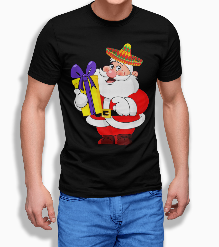 Cinco De Mayo Funny Sombrero Mexican Santa With Gift T-Shirt