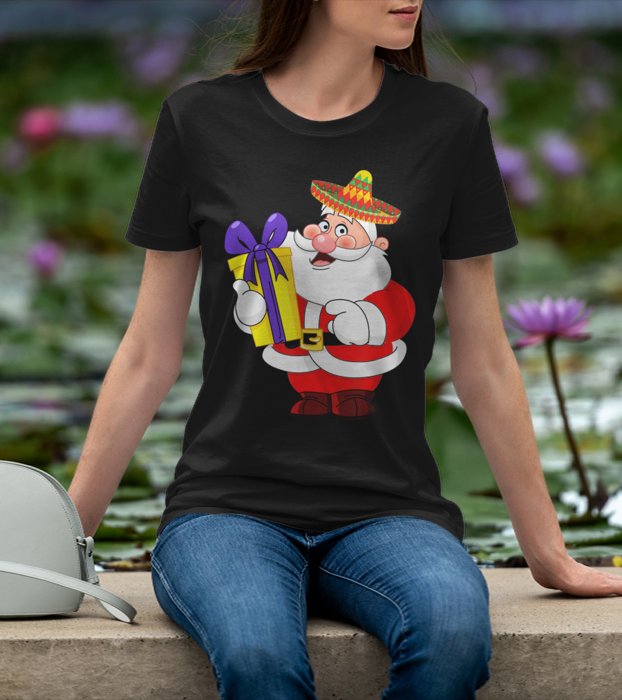 Cinco De Mayo Funny Sombrero Mexican Santa With Gift T-Shirt