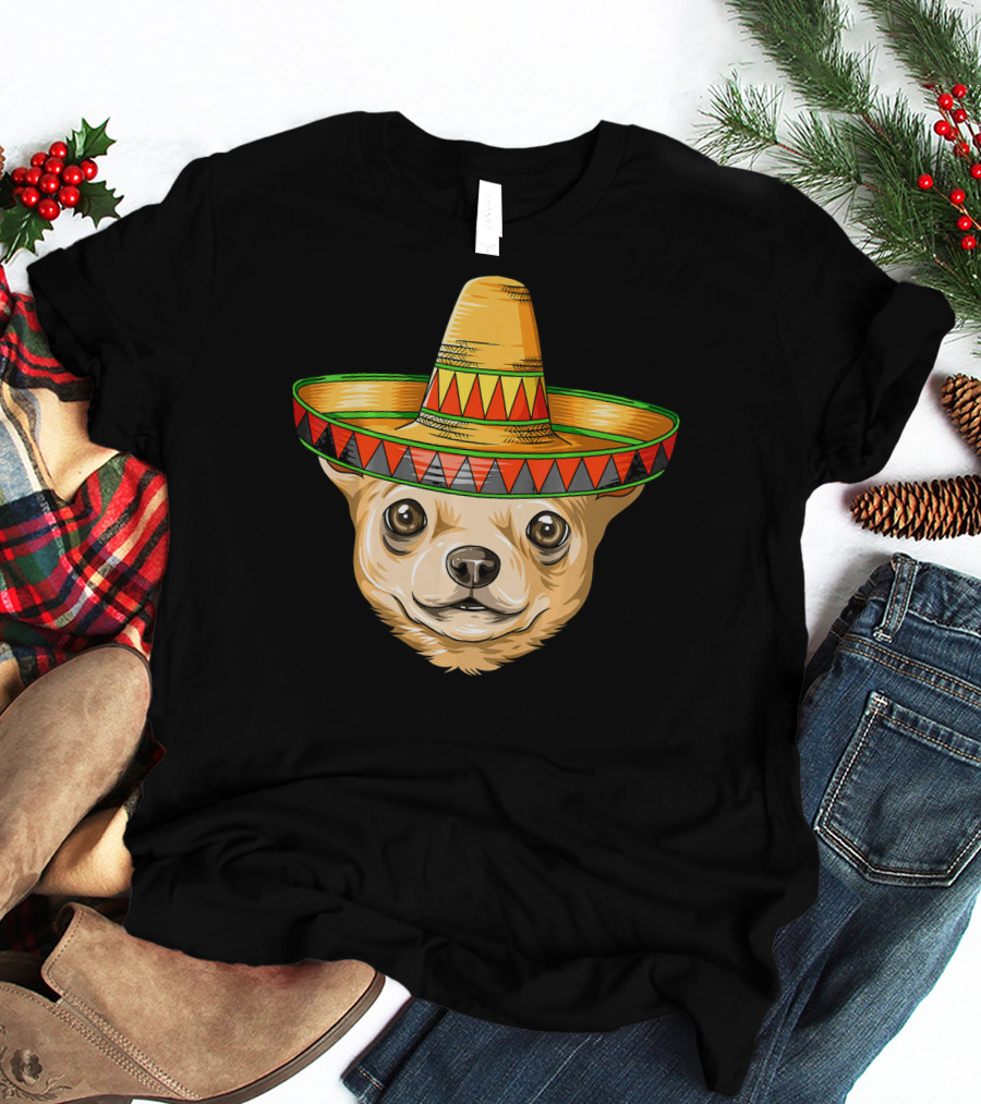 Chihuahua Wearing Mexican Sombrero For Cinco De Mayo T-Shirt