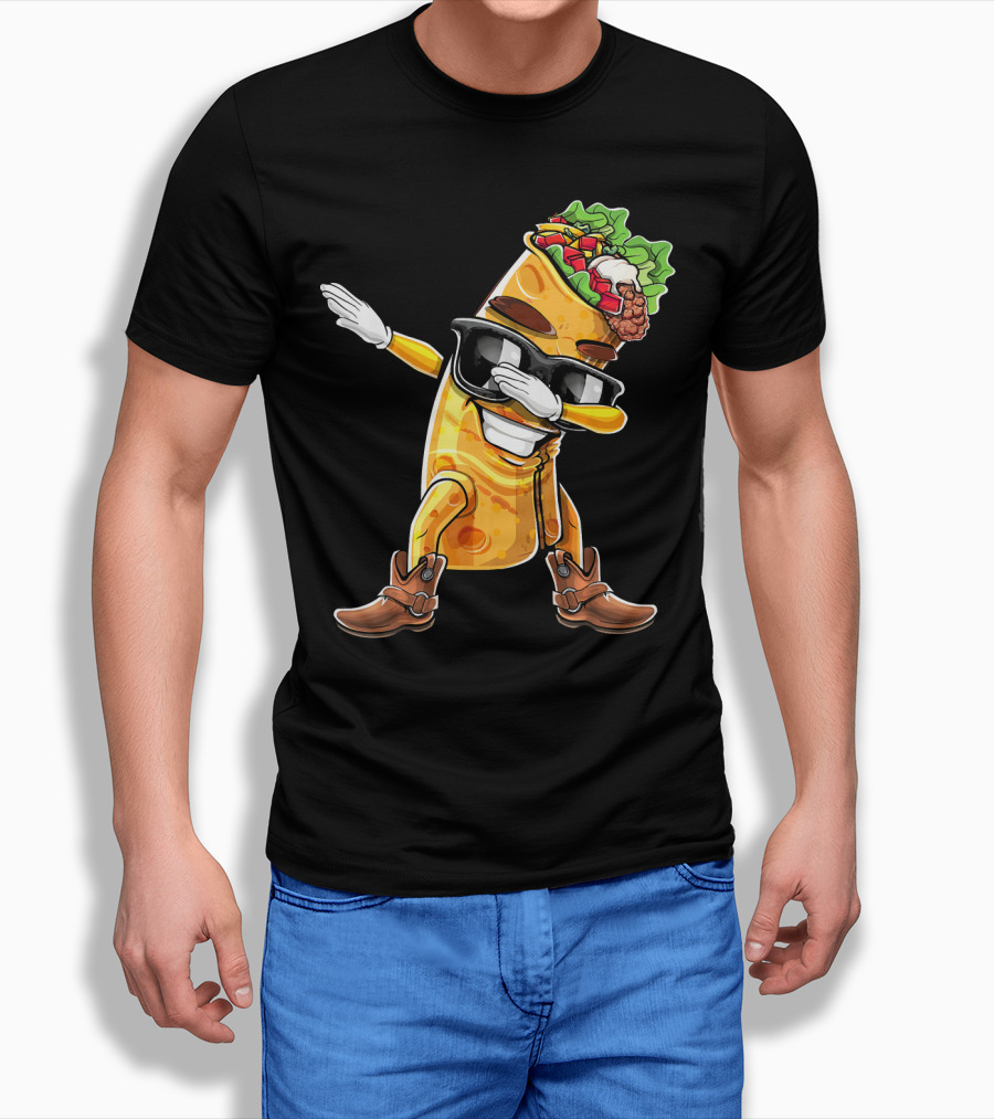 Dabbing Burrito with Cowboy Boots Cinco De Mayo Party T-Shirt