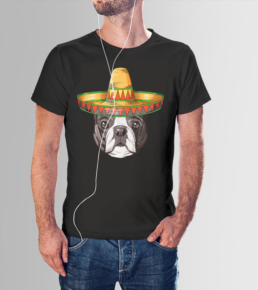 Boston Terrier Cinco De Mayo Sombrero Mexican T-Shirt