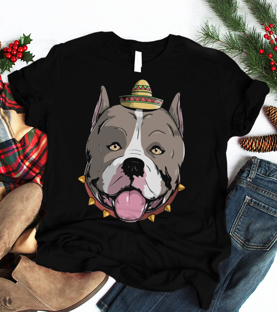 Pitbull Dog Sombrero Fiesta Cinco De Mayo T-Shirt