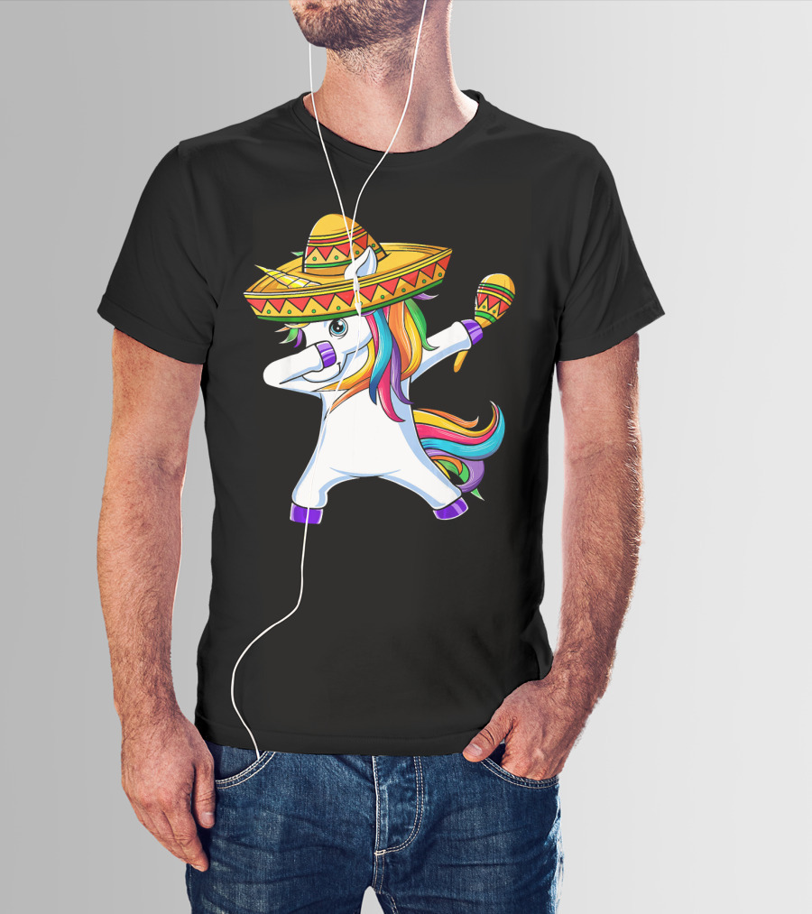 Dabbing Unicorn Cinco De Mayo Girls Sombrero And Maracas T-Shirt