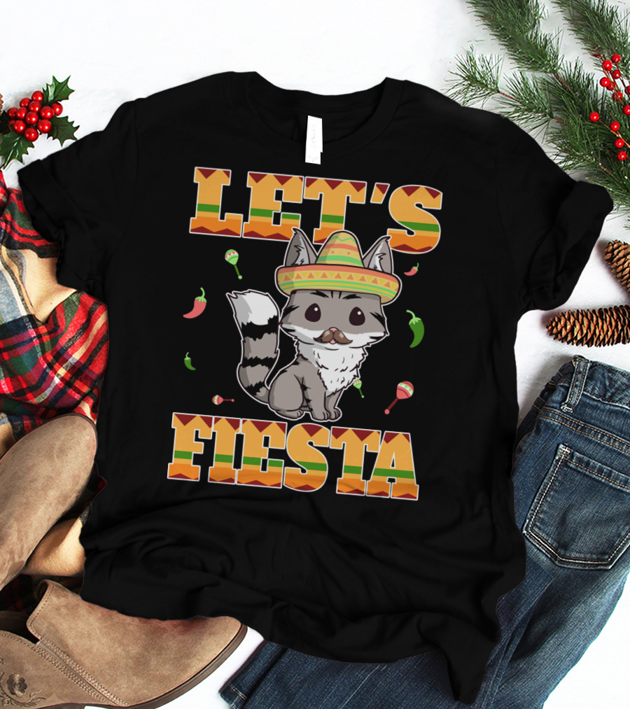Let's Fiesta Cat Sombrero Chillies Cinco De Mayo Mexican T-Shirt