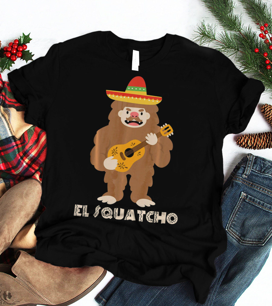 El Squatcho Sasquatch Funny Mexican Cinco Mariachi Sombrero Guitar T-Shirt