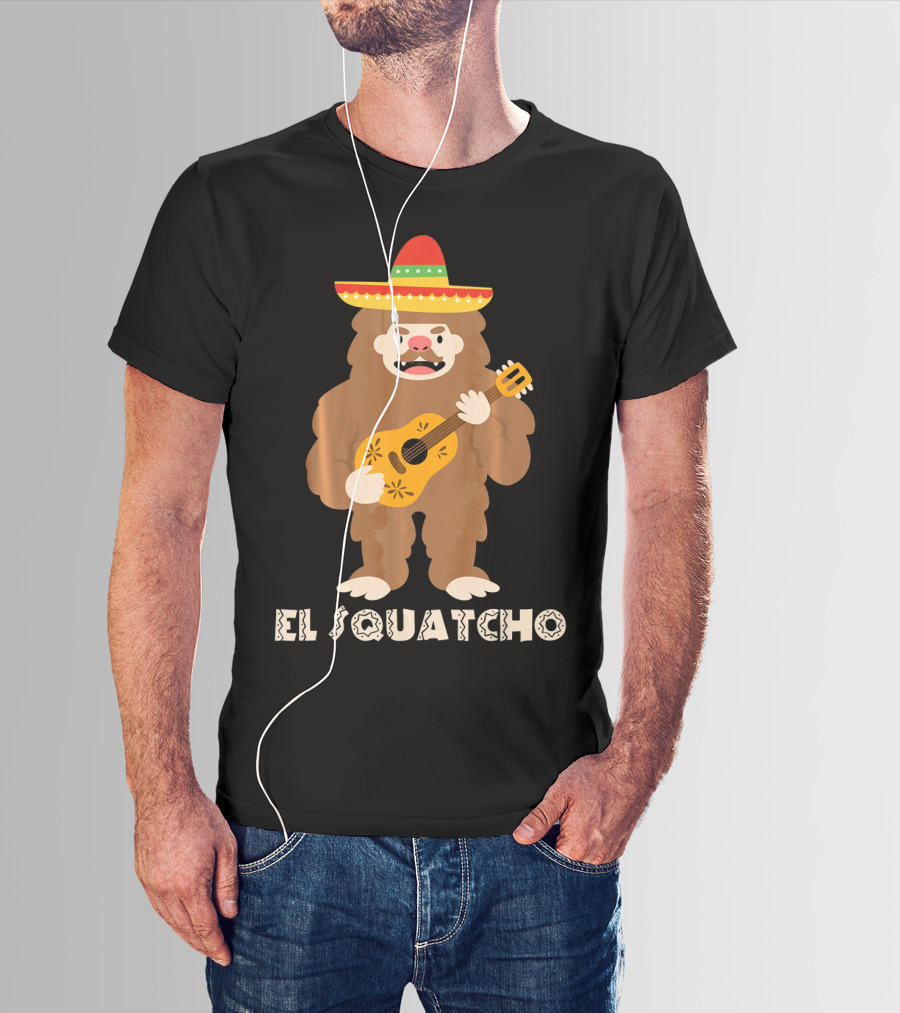 El Squatcho Sasquatch Funny Mexican Cinco Mariachi Sombrero Guitar T-Shirt
