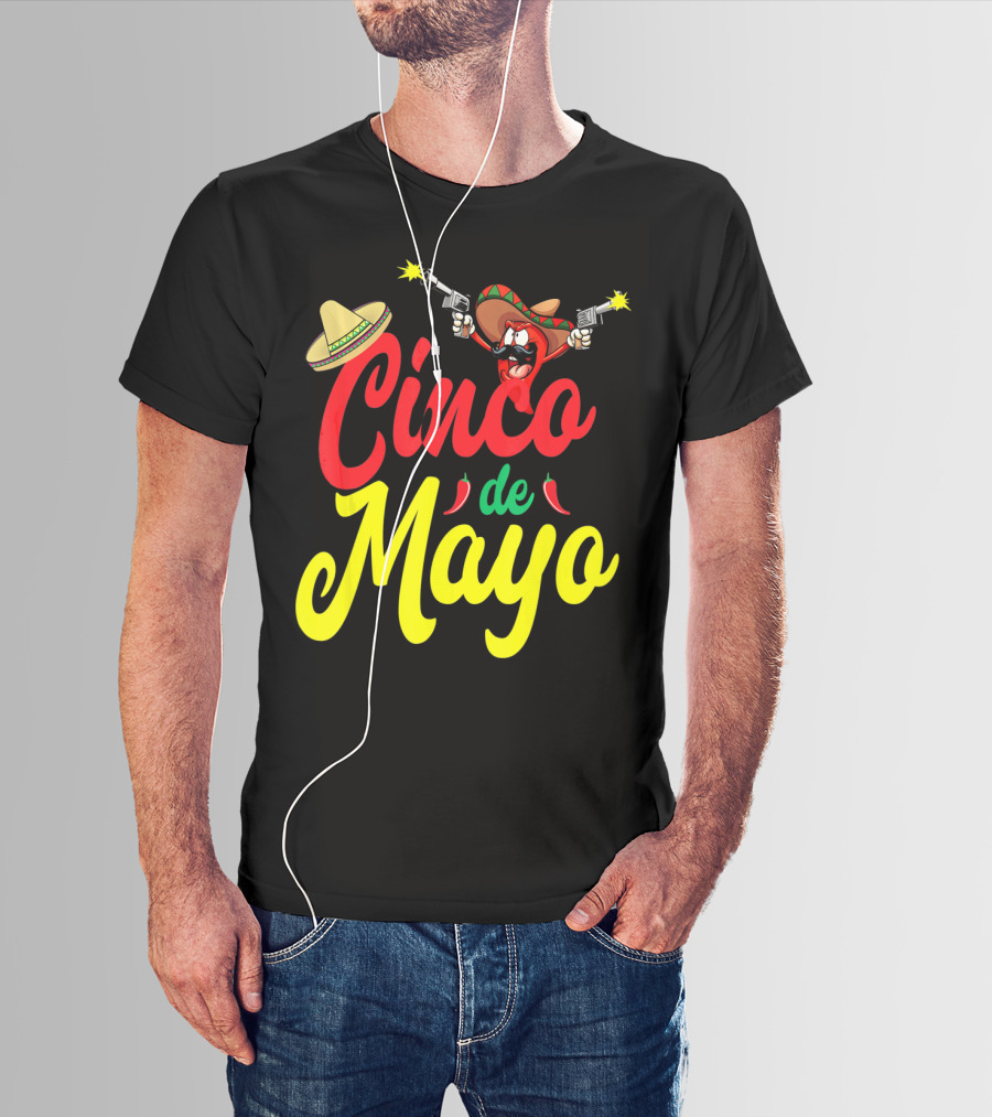Cinco De Mayo Mexican Party Fiesta Sombrero Chili Pistols T-Shirt