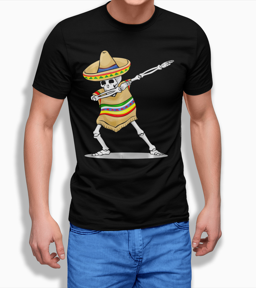 Cinco De Mayo Dabbing Skeleton Sombrero Poncho T-Shirt