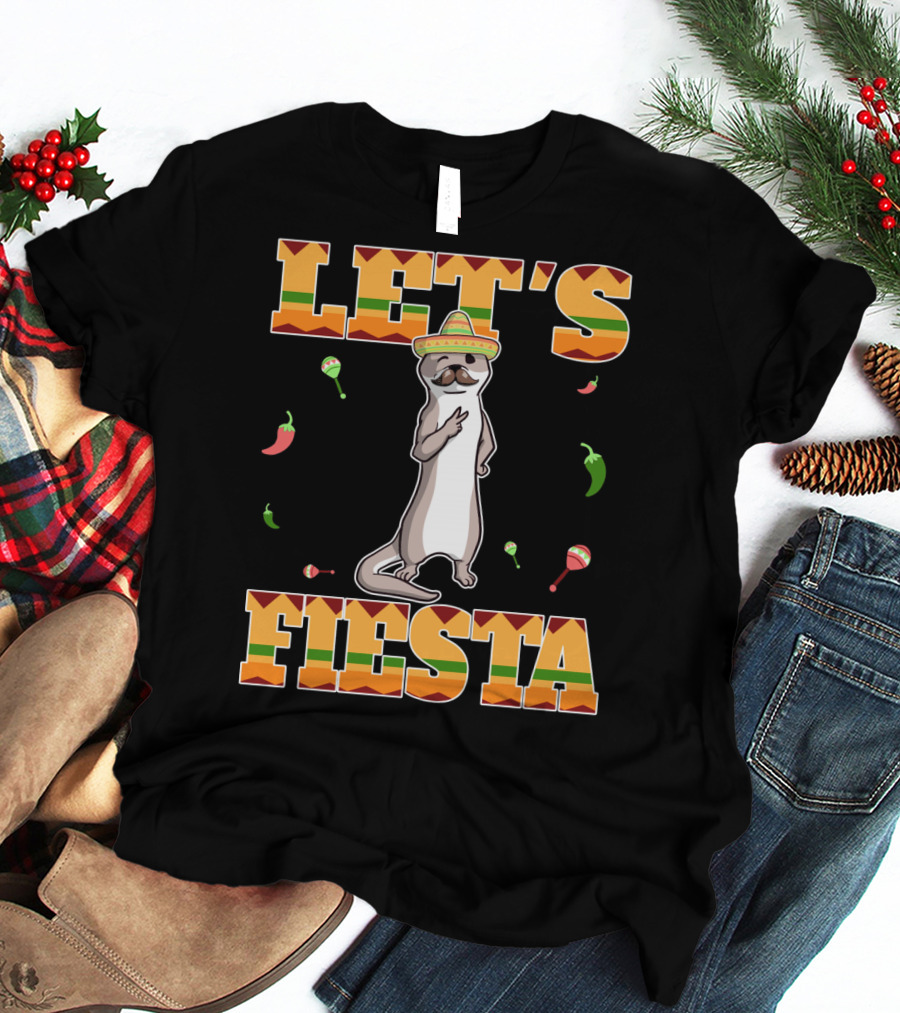 Let's Fiesta Otter Sombrero Maracas Peppers Cinco De Mayo Mexican T-Shirt