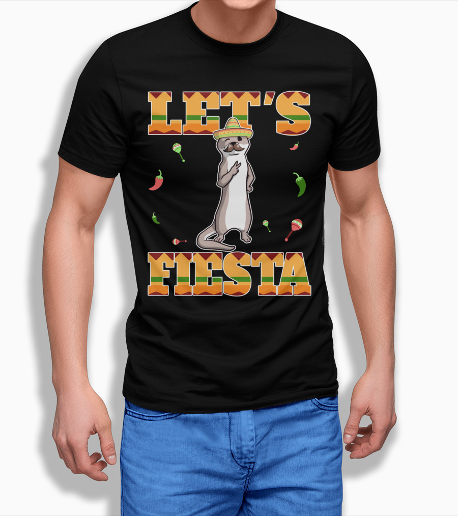 Let's Fiesta Otter Sombrero Maracas Peppers Cinco De Mayo Mexican T-Shirt