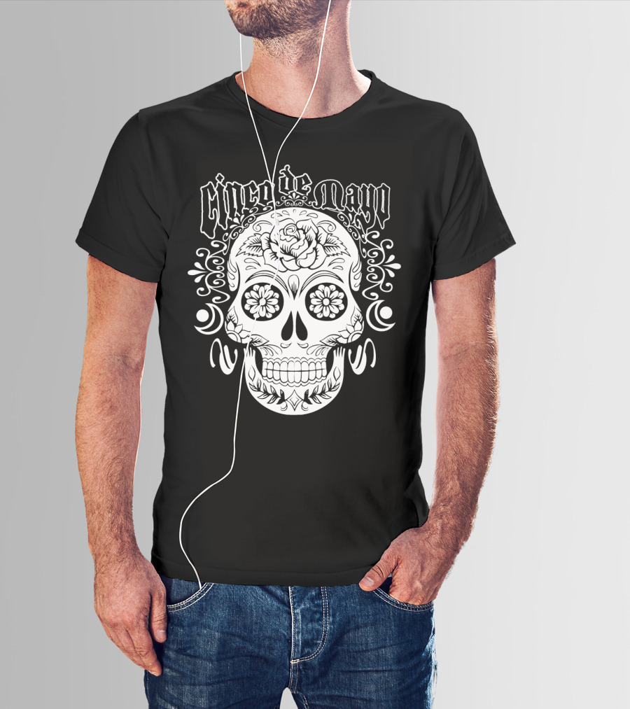 Cinco De Mayo Sugar Skull With Floral Decorations T-Shirt