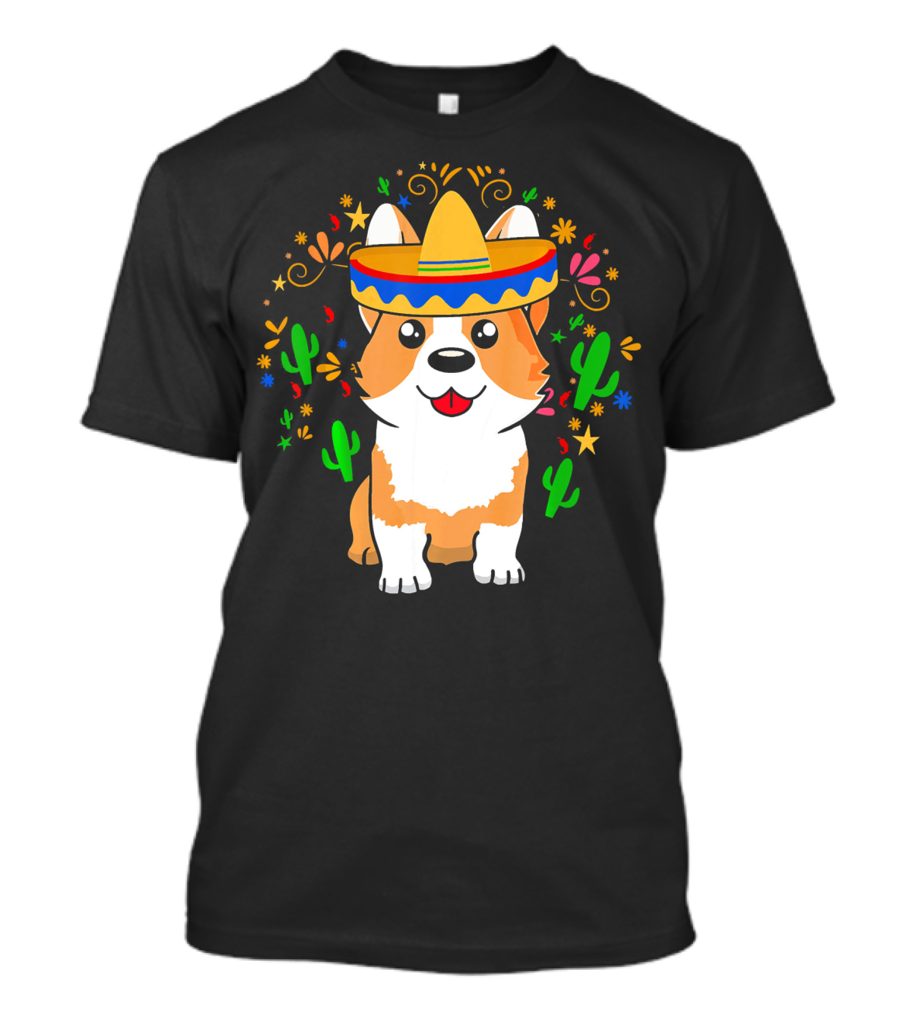 Cinco De Mayo Corgi Dog With Sombrero And Cacti T-Shirt