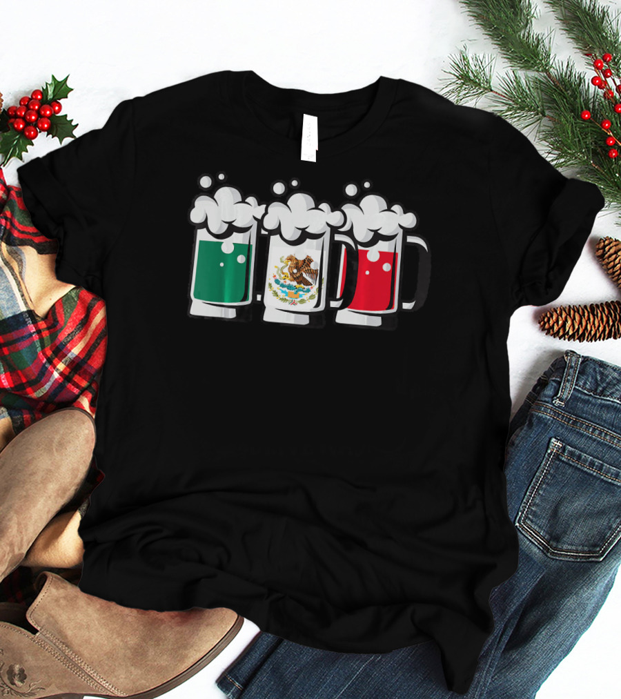 Mexican Flag Beer Glasses Cinco De Mayo T-Shirt