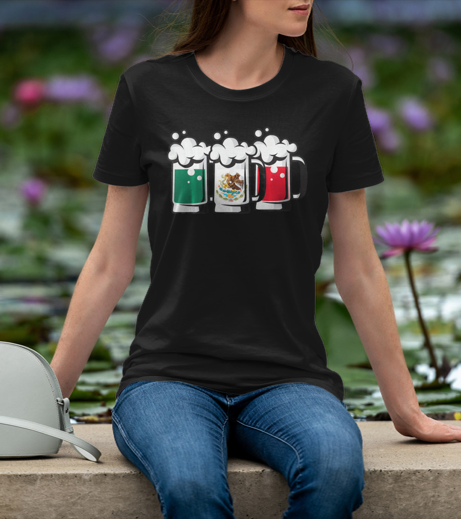 Mexican Flag Beer Glasses Cinco De Mayo T-Shirt