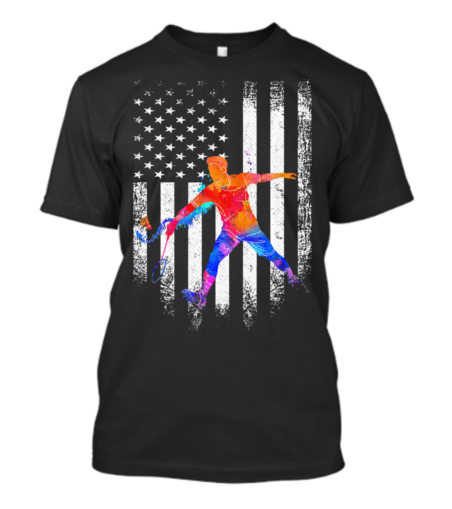Vintage USA Badminton Player American Flag T-Shirt