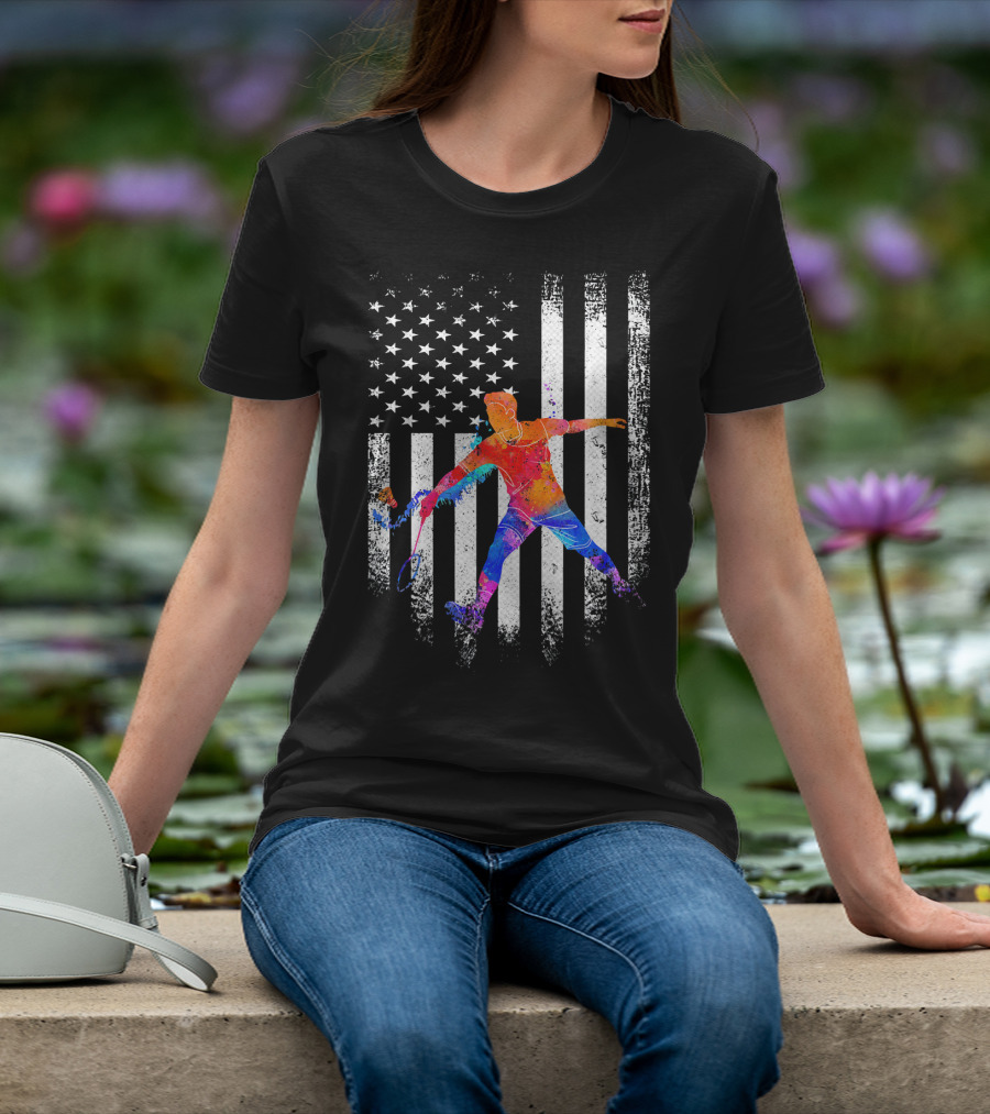 Vintage USA Badminton Player American Flag T-Shirt