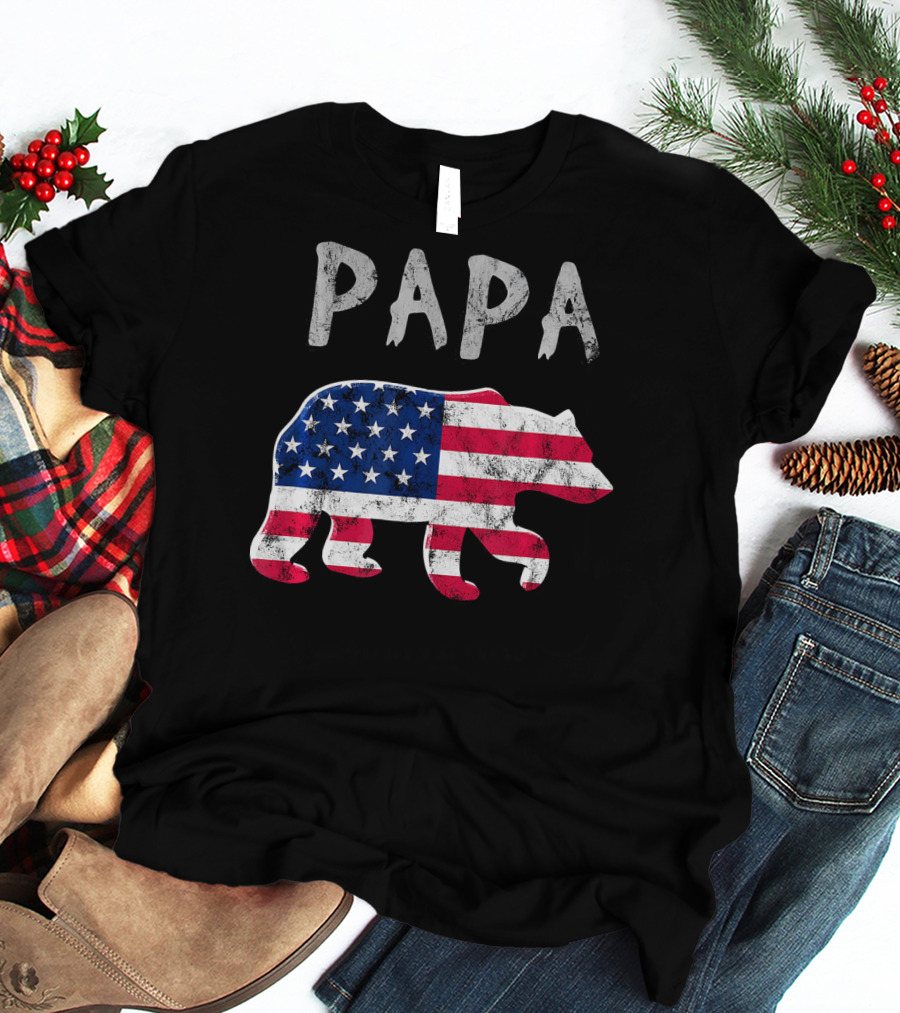 PAPA Bear USA Flag Patriotic Family T-Shirt