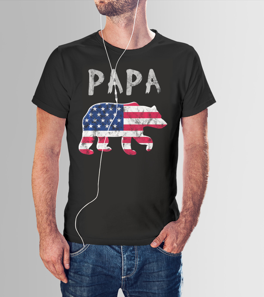 PAPA Bear USA Flag Patriotic Family T-Shirt