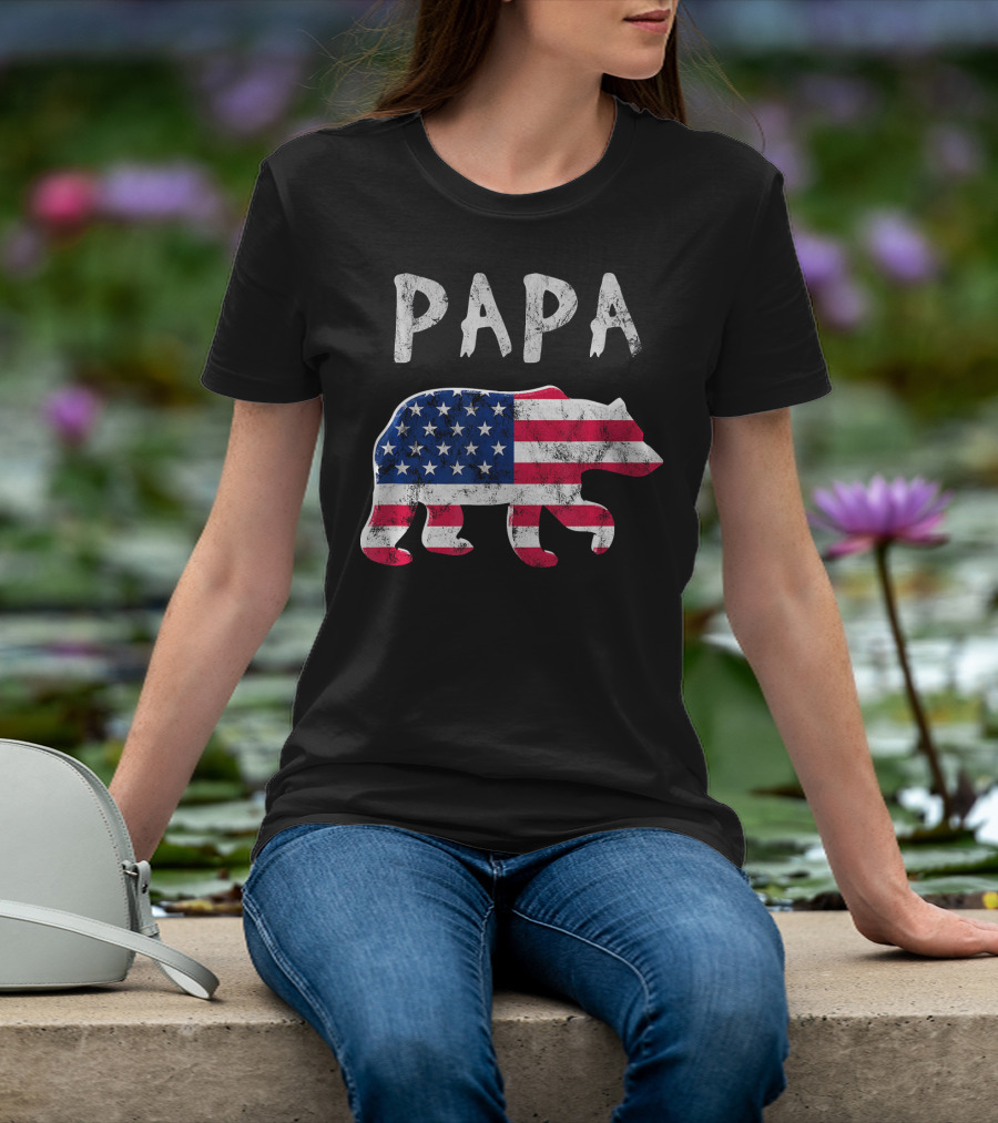 PAPA Bear USA Flag Patriotic Family T-Shirt