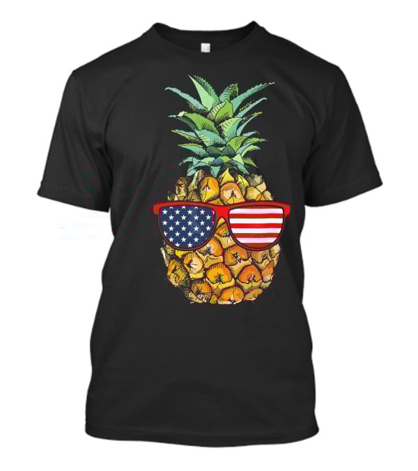 Funny Pineapple With American Flag Glasses Fourth Of July T-Shirt