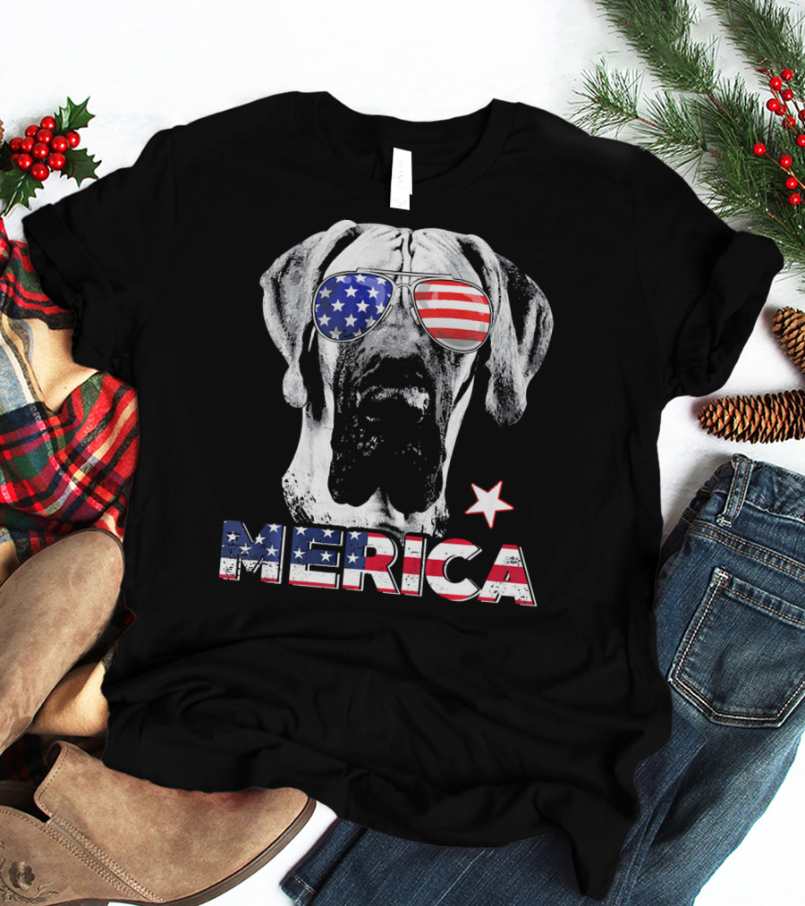 Great Dane 'Merica American Flag Sunglass Star T-Shirt
