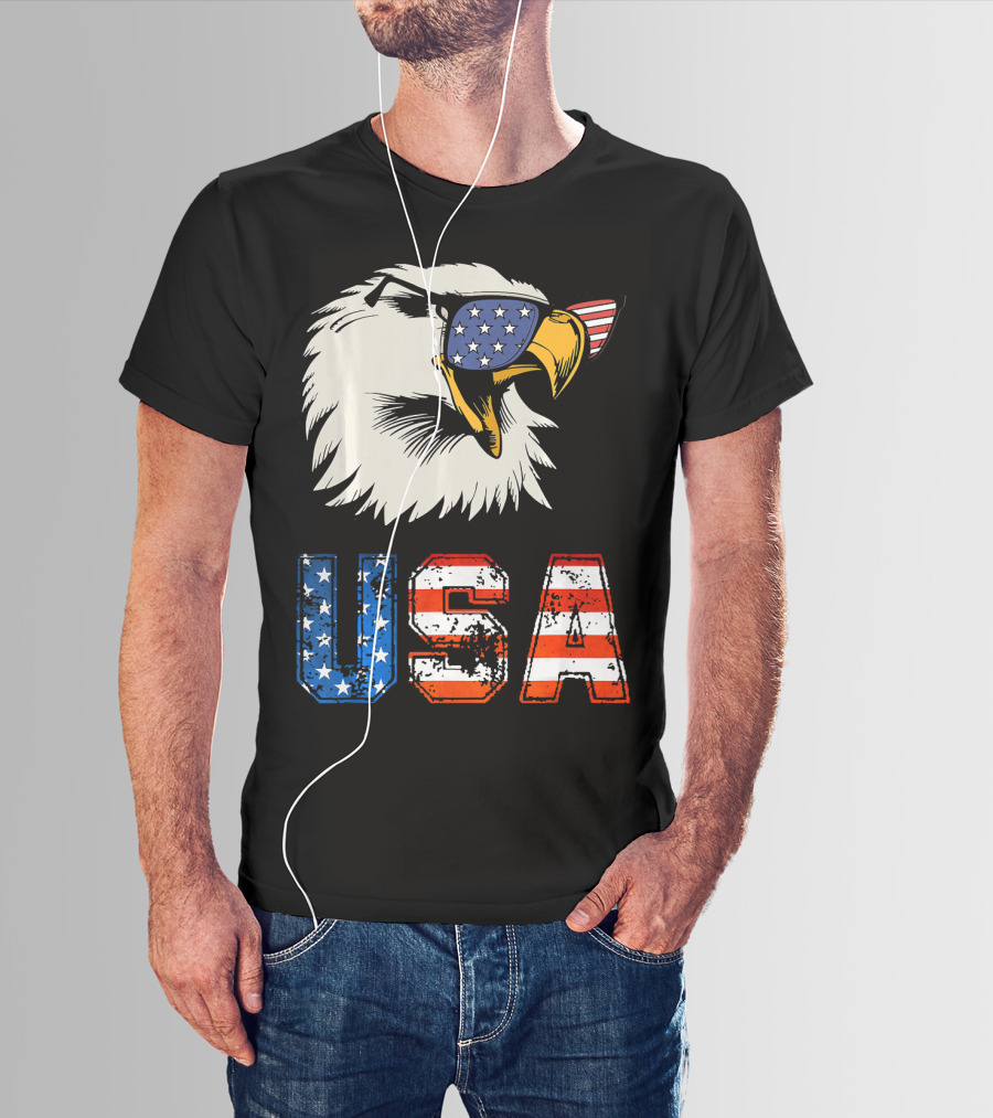 USA Patriotic Eagle American Eagle Flag Sunglasses T-Shirt