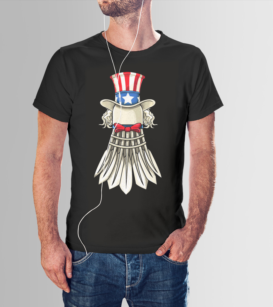 Uncle Sam Badminton Shuttlecock With American Flag Hat T-Shirt