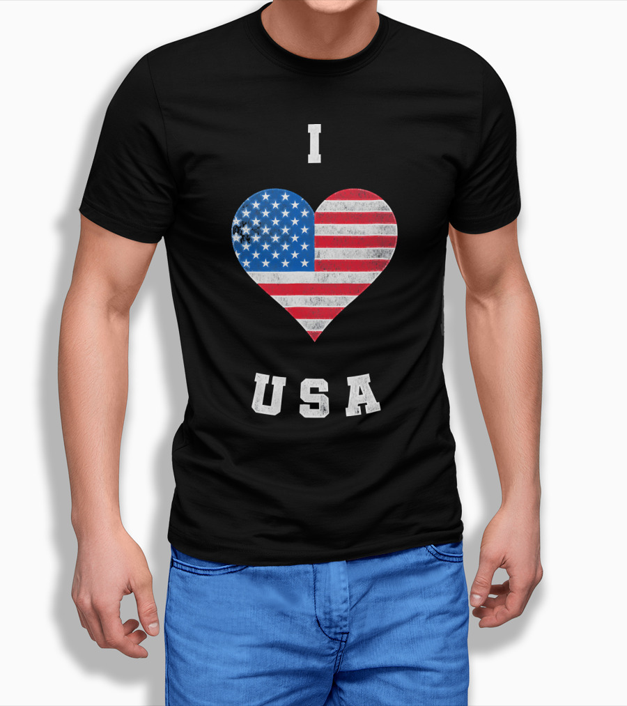 I Heart USA I Love USA America Patriot American Flag Heart T-Shirt