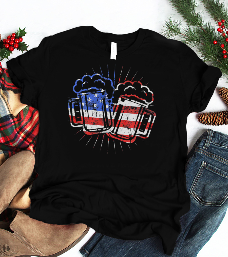 Cheers Beer American Flag Drinks T-Shirt