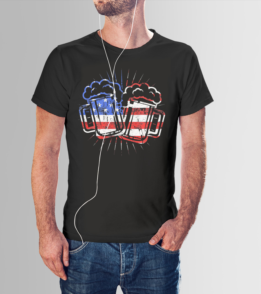 Cheers Beer American Flag Drinks T-Shirt