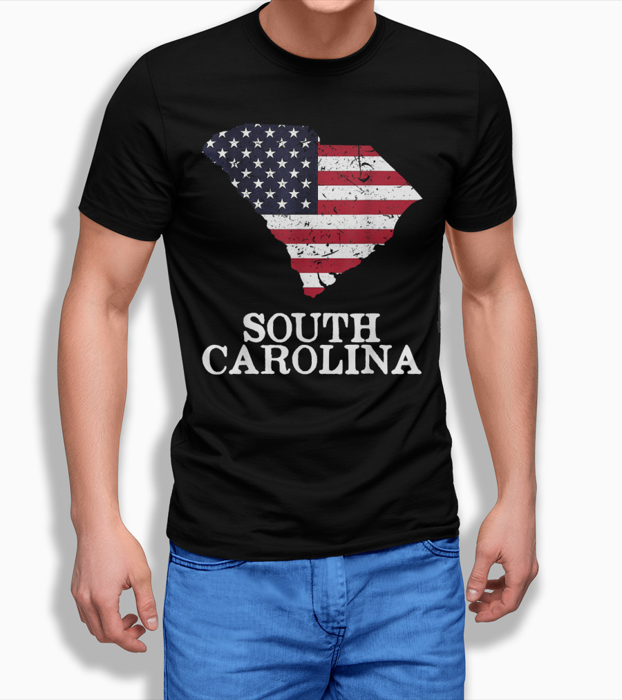 South Carolina Map with American Flag T-Shirt