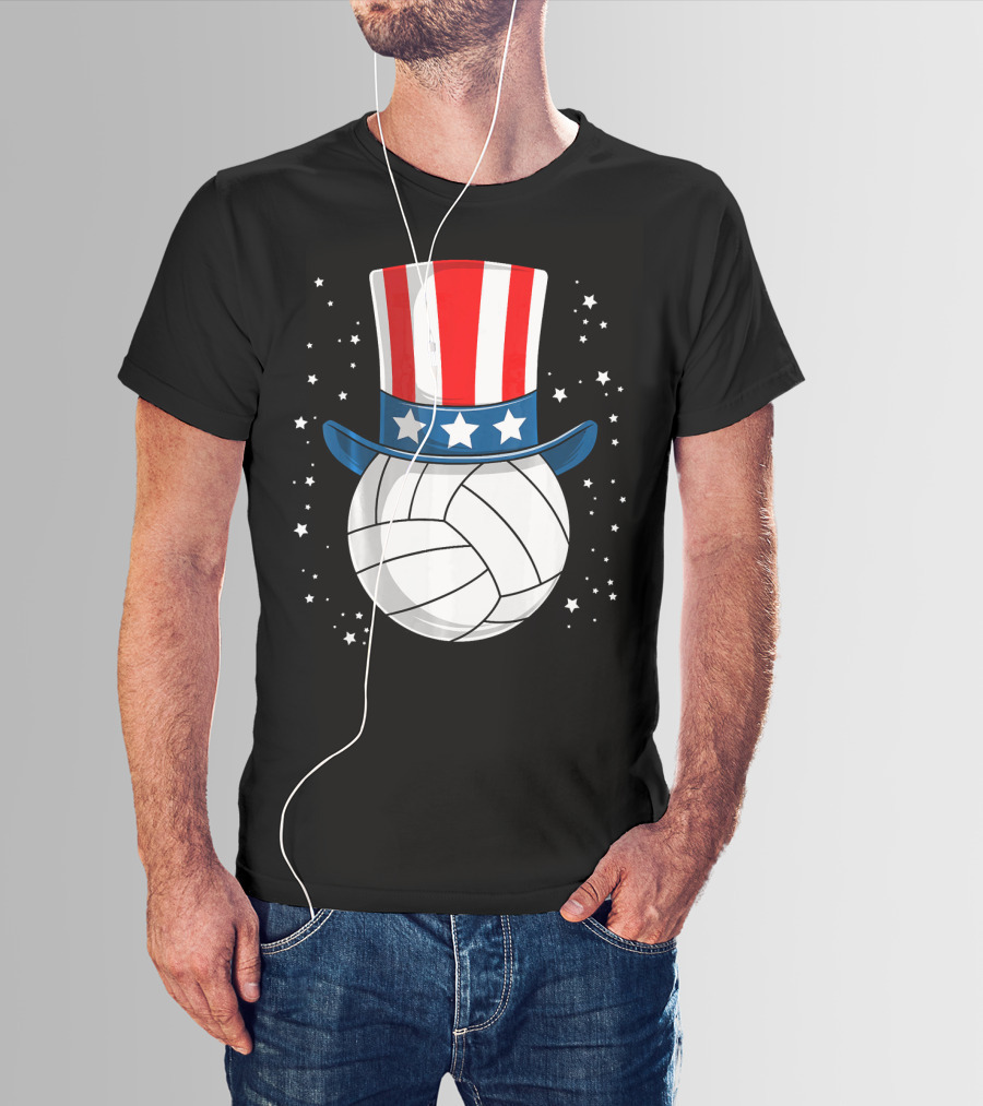 Volleyball Uncle Sam Hat American Flag Stars T-Shirt