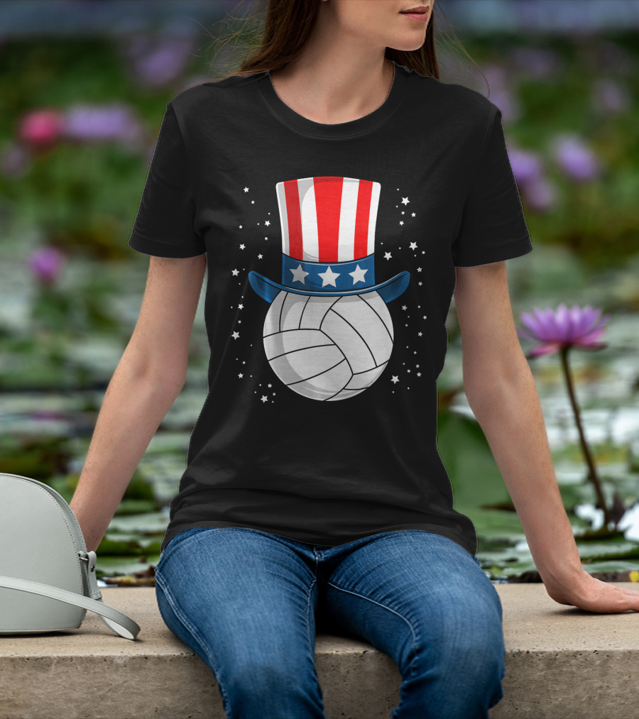 Volleyball Uncle Sam Hat American Flag Stars T-Shirt