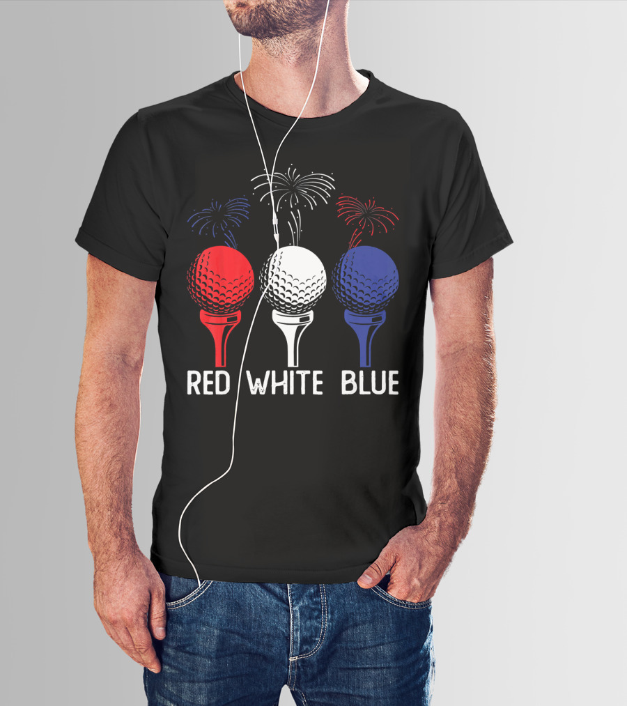 Golf Red White Blue US Flag Patriotic Fireworks T-Shirt
