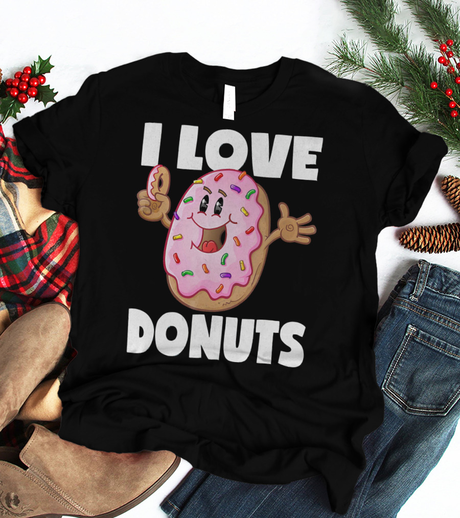 I Love Donuts Funny Vintage Baked Fried Pink Frosted Sprinkles T-Shirt