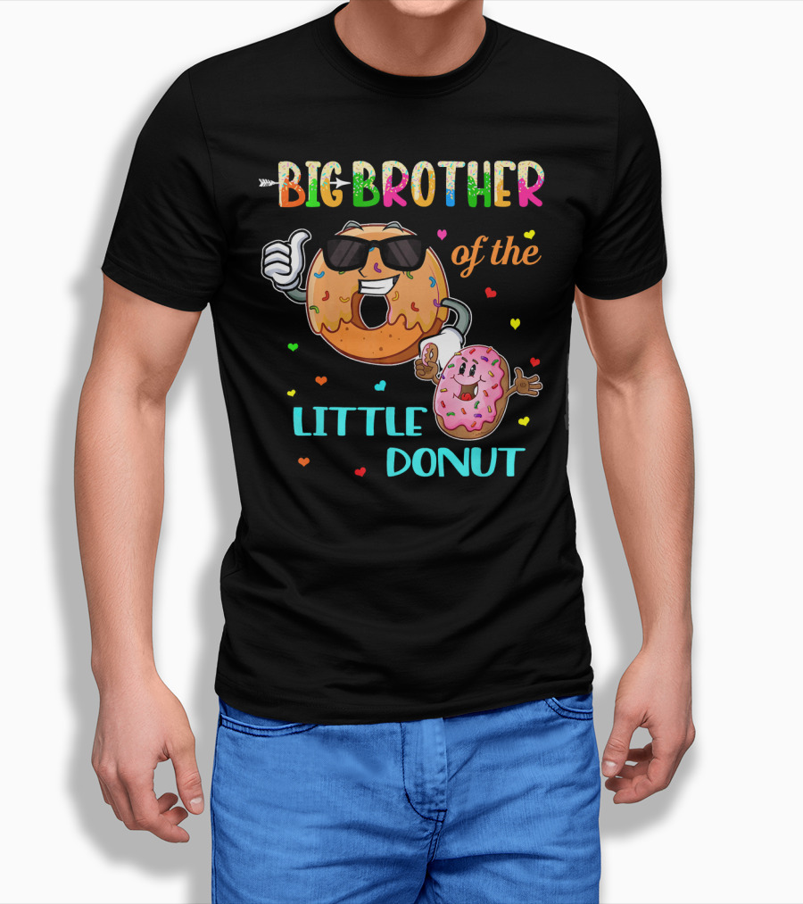 BIG BROTHER OF THE LITTLE DONUT WITH COLORFUL HEARTS AND CARTOON CHARACTERS T-Shirt