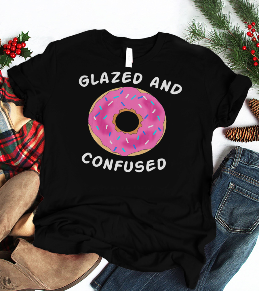 Glazed And Confused Donut Lover Pink Sprinkle Doughnut T-Shirt