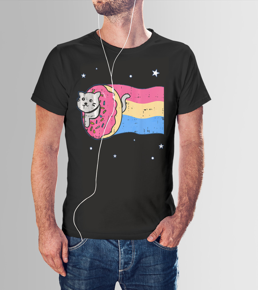 Donut Cat Nyan Rainbow Sprinkles Cute Doughnut Stars T-Shirt