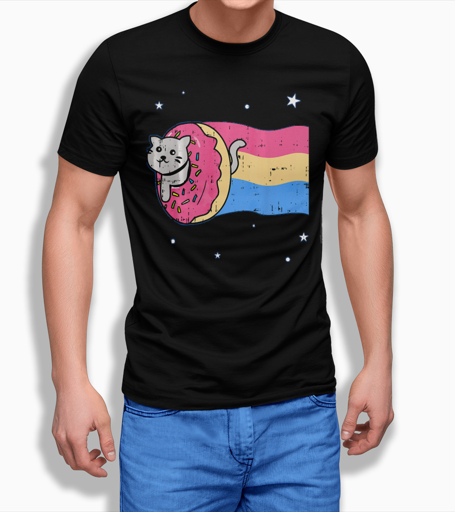 Donut Cat Nyan Rainbow Sprinkles Cute Doughnut Stars T-Shirt