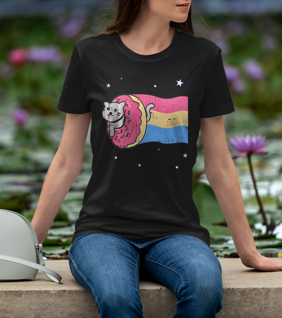 Donut Cat Nyan Rainbow Sprinkles Cute Doughnut Stars T-Shirt