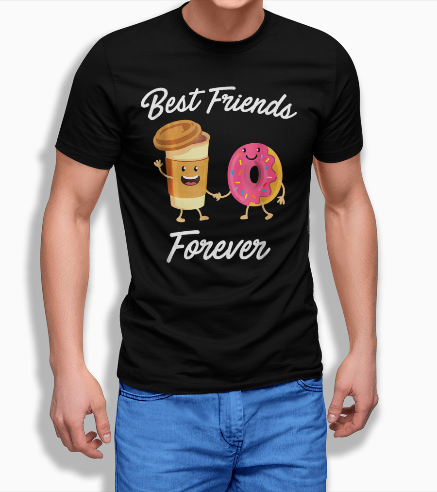 Best Friends Forever Coffee Donut Holding Hands T-Shirt